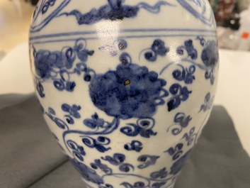A Chinese blue and white 'meiping' vase with floral scrolls, Ming